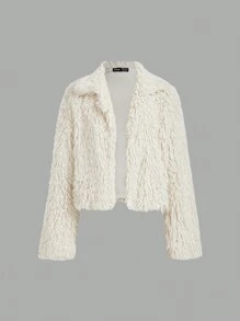 SHEIN MOD Women Cream Fluffy Thick Jacket Coat,Autumn/Winter Coat,Elegant Women Dresses,Winter Women Dress, Giving Women Outfit, Jacket Coat - White - View 1