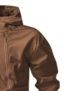 Manfinity Homme Men's Solid Color Hooded Zipper Pleated Casual Long Sleeve Jacket