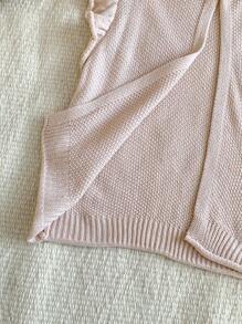 SHEIN 年轻女孩纯色盖袖单排扣休闲开衫，秋冬 - 米色 - 查看 4