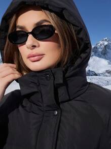 SHEIN EZwear 女士长款黑色羽绒大衣，适合冬季的衣服