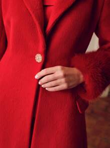 ZEYLAH WOOL PEAK COLLAR FUZZY CUFF LONGLINE OVERCOAT