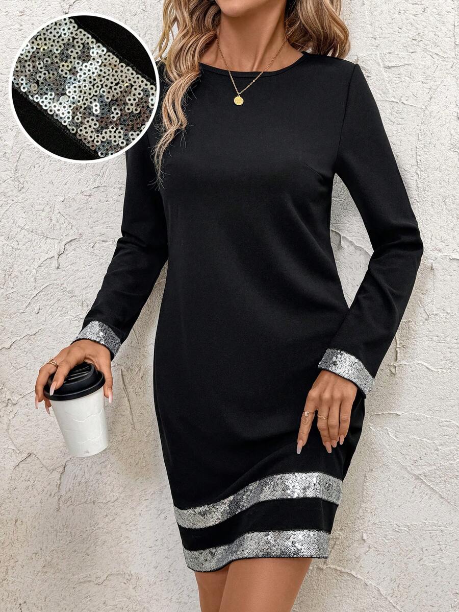 SHEIN Clasi Vestido mini casual con parches de lentejuelas para mujer, para el otoño