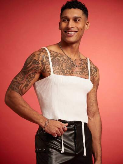 Manfinity Fever City Herren Unifarben gerippter Strick Trägerweste, Frühling & Sommer