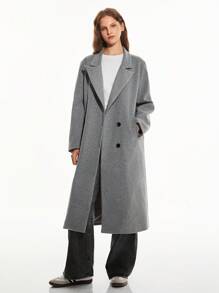 SHEIN Unity Modischer langer grauer Lässig Mantel mit Kragen, elegant und schlank, geeignet für Herbst und Winter - Grau - Übersicht 1
