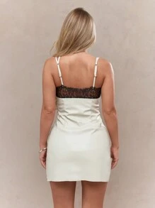 MISSGUIDED Leather Look Mini Dress With Lace Trim - White - View 2