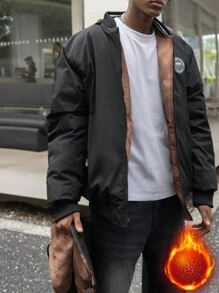 Manfinity Hypemode Men's Reversible Zipper Front Hooded Casual Padded Coat - Brown - View 2