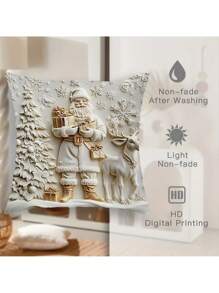 4 Peças Capas de Almofada Decorativas natalinas com Papai Noel, Boneco de Neve, Cervo e Árvore Floral, Engraçadas e de Luxo, Impressão 3D Branca e Dourada, Macias, Impressão em Um Lado, 45cm x 45cm, para Natal, Inverno, Sala de Estar, Quarto, Sofá e Cama, Sem Enchimento de Almofada - Multicolorido - Visão 2