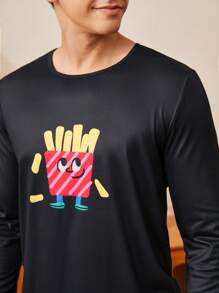 Men's Cartoon Print Long Sleeve Top & Pants Pajama Set, Fall Winter Clothes - Multicolor - View 5