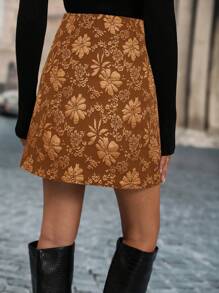 Chiquease Women Floral Jacquard Mini Skirt, Fashion For Autumn