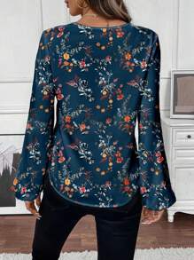 EMERY ROSE 休闲 V 领复古花卉图案女式长袖衬衫，适合秋冬季 - 彩色 - 查看 2