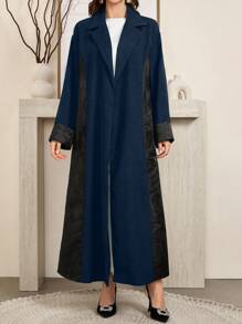Al Najma Elegante cárdigan tipo abaya de bloque de color, para otoño, abaya de manga larga casual y modesta, para fiestas de noche/uso diario casual