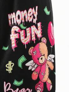 Tween Girl Bear 情书图案街头运动裤，秋冬款 - 彩色 - 查看 3