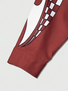 Manfinity EMRG 大码男士字母印花长袖单排扣休闲夹克，秋季外出时尚彩色图案赛车深红色夹克，适合朋友、丈夫、男朋友的礼物 - 彩色 - 查看 5