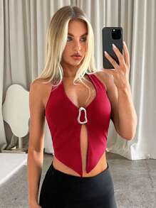 Aloruh 女士纯色露背环饰吊带背心上衣