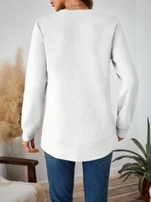 SHEIN LUNE 女士休闲圣诞雪人图案圆领长款厚毛衣，适合秋冬季 - 白色 - 查看 2