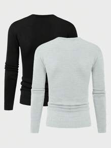 EURMUSE Men 2pcs Pack Solid Slim Fit Sweater - Black and White - View 2