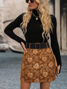 Chiquease Women Floral Jacquard Mini Skirt, Fashion For Autumn