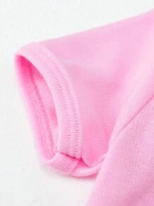 女婴圣诞可爱卡通亮片蝴蝶结圣诞树图案印花短袖连体衣 - 粉色 - 查看 5