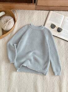 Blossori 年轻男孩纯色圆领休闲长袖毛衣 - 灰色 - 查看 3