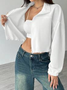 SHEIN Unity 女士简约休闲圆领长袖套头卫衣，秋季卫衣 - 白色 - 查看 8