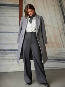 SHEIN Privé Oversized Faux Wool Mid-Length Multi-Button Coat Fall Cloth For Women - Dark Grey - View 4