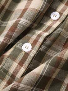 DAZY Váy ngủ pijama kẻ caro nhún nửa khóa kéo rộng rãi - Màu Khaki - Xem 9