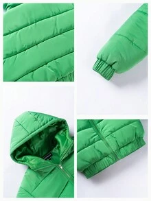 Eilly Bazar Zip Up Hooded Crop Padded Coat - Green - View 3