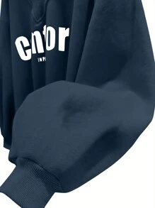 INAWLY Áo nỉ dáng rộng cổ chữ V in chữ, cỡ lớn, thích hợp mặc hàng ngày, mùa thu, tốt nghiệp, tựu trường, áo chui đầu cho giáo viên. - Màu xanh hải quân - Xem 4