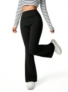 Elegante casual geribbelde, laag uitlopende broek voor tienermeisjes