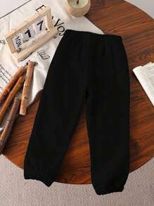 SHEIN Explorewe Tween 女童松紧腰宽松休闲纯色运动裤 - 灰色 - 查看 2