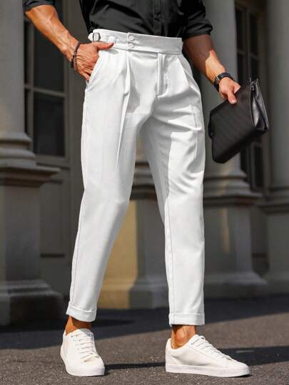 Manfinity Mode Pantalones casuales de traje plisados con bolsillo de unicolor para hombre