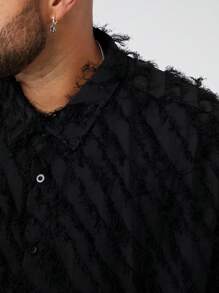 Manfinity VCAY Áo sơ mi tay dài dệt trơn màu đen bán trong suốt rộng rãi cho nam cỡ lớn, thích hợp để đi chơi - màu đen - Xem 2