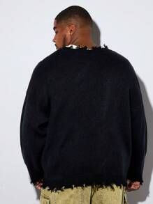 Manfinity VCAY Plus Size Men's Loose Fit Figure Graphic Crew Neck Long Sleeve Sweater, For Fall Winter - Multicolor - View 3