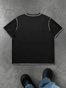 Manfinity LEGND Plus Size Men's Round Neck Short Sleeve Minimalist Graphic Tee, Casual Everyday Wear