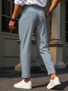 Manfinity Bizformal Men's Casual Plain Color Pleated Dress Pants - Blue - View 2