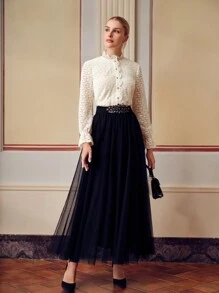 ZEYLAH LACE MOCK NECK FLARE SLEEVE BLOUSE - Apricot - View 7