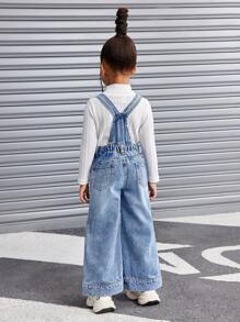 SHEIN Macacão jeans azul básico para meninas, estilo Y2K, calças e macacão jeans estilo street cool, roupas de outono e inverno para meninas