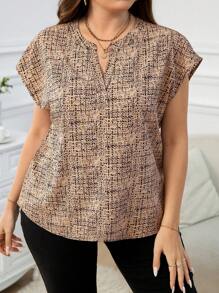 SHEIN Clasi Plus Size Elegant Fashion Women's Printed Shirt, Suitable For Work And Teacher Attire, For Summer - Brown - View 4