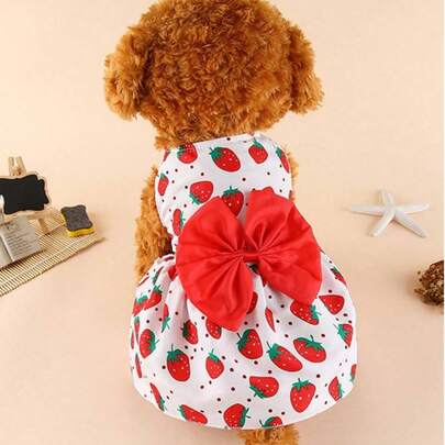 1 pieza Vestido para mascotas con moño y estampado de fresa, regalo de Navidad