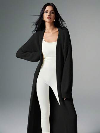 Poéselle Damer i enfärgad Batwing långärmad lös lång casual cardigan, höst/vinter, långärmade toppar