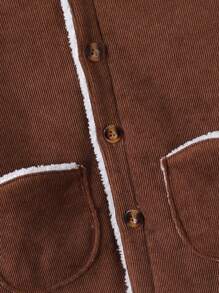 Young Boy Contrast Color Fleece Front Zipper Pocket Long Sleeve Winter Jacket - Brown - View 3