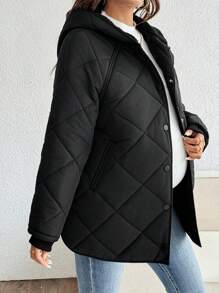 SHEIN Umstandsmode-jacke mit Knopfleiste, Langarm, lässig, mit Kapuze und Taschen, minimalistischer Stil