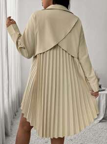 SHEIN Frenchy Plus Size Women Casual Shirt Dress With Pleated Ruffle Hem, For Autumn - Apricot - View 6