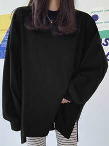 DAZY Women Oversized Solid Color Long Sleeve T-Shirt, Suitable For Spring, Summer & Autumn,Fall Women Clothes