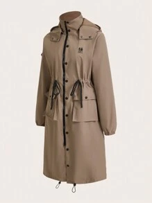 In My Nature Women Casual Front Zip Long Sleeve Hoodie With Pocket, Daily Wear - Khaki - View 3