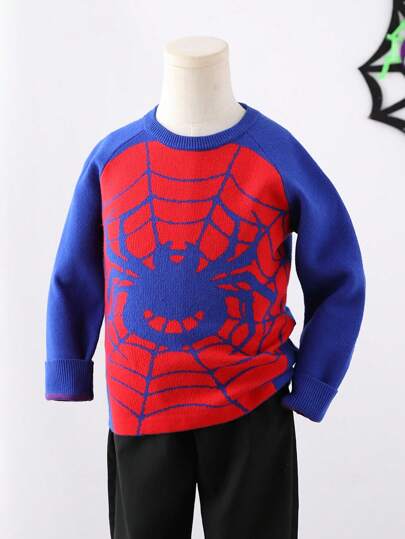 秋冬季男孩厚针织毛衣，万圣节图案，柔软混纺纱线，圆领套头衫，适合居家、休闲、外出、聚会和节日