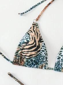 Swim Vcay 2 件套女士豹纹和斑马纹露背系带性感比基尼套装适合海滩度假 2025 年夏季