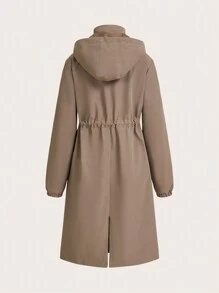 In My Nature Women Casual Front Zip Long Sleeve Hoodie With Pocket, Daily Wear - Khaki - View 2