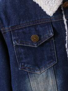 SHEIN 1pc Young Boy Casual Thick Fleece Denim Jacket, Autumn/Winter - Blue - View 6