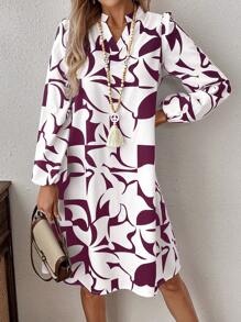 EMERY ROSE Women Geometric Pattern Casual Long Sleeve Dress